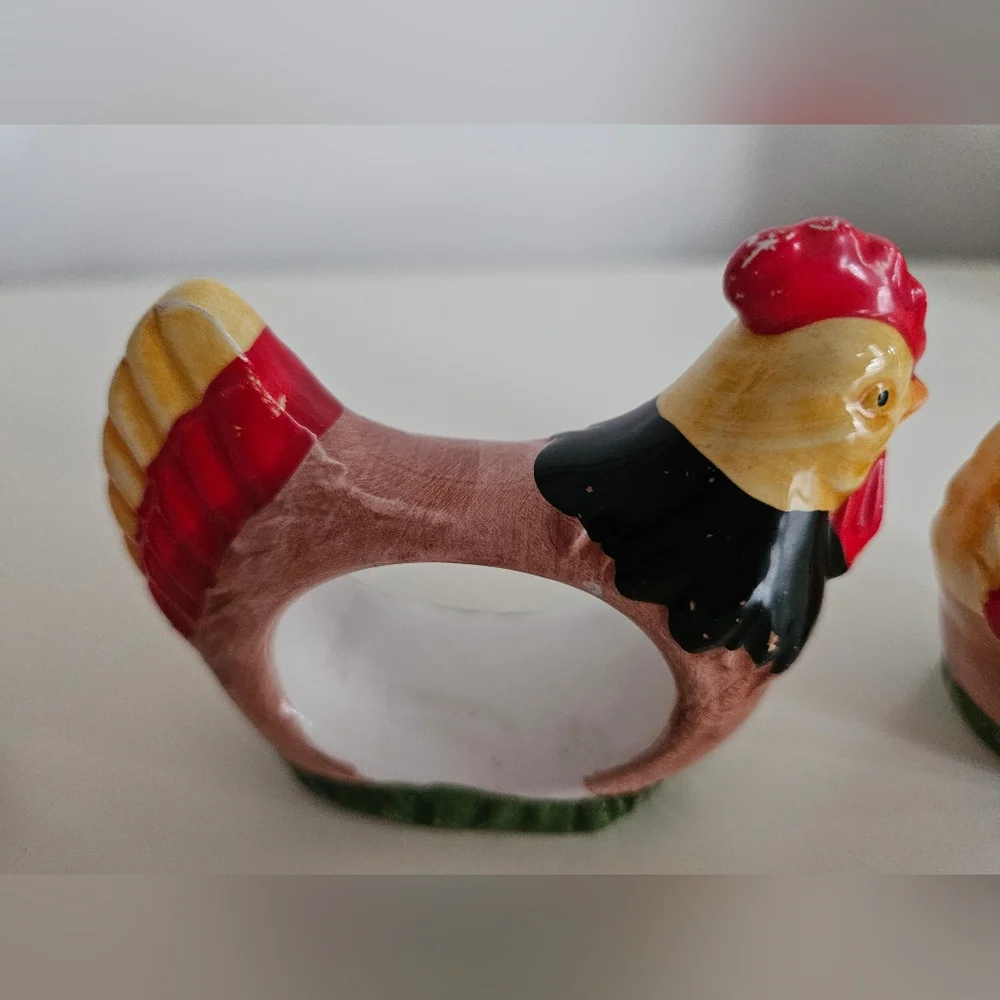 Hand Painted Ceramic Hen Napkin Holders x 3